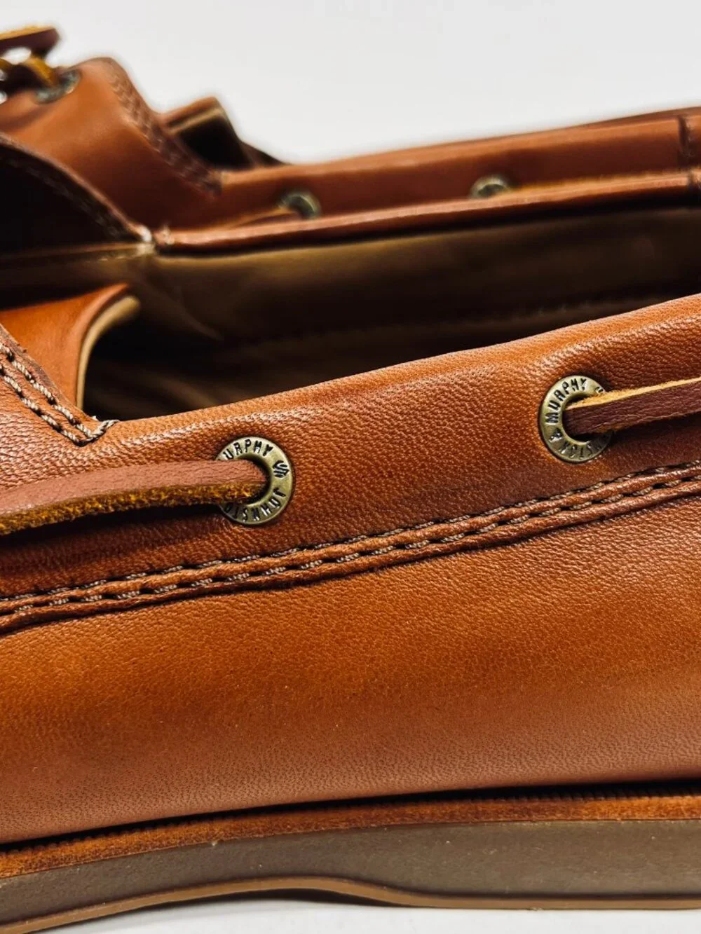 NWOB Johnston & Murphy Men's Tan Monaco 2-Eye Sheepskin Boat Shoe Size 13 M